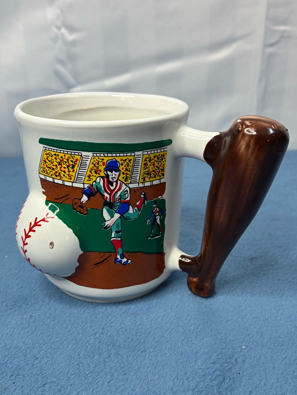 Baseball Batter Ceramic Mug with Bat Handle - White